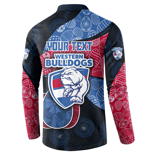 Personalized Western Bulldogs Football Button Sweatshirt Easter Egg Pattern Red Blue Tribal Dot Art Style