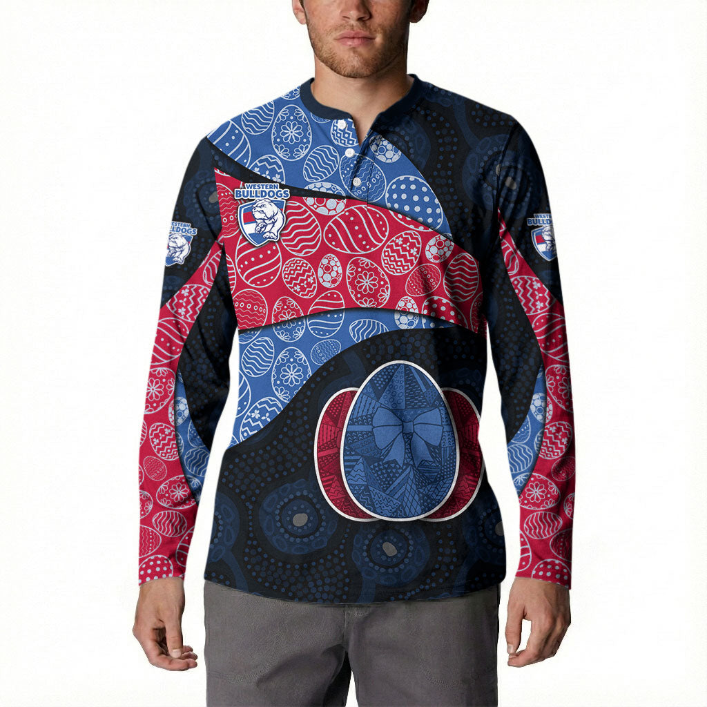 Personalized Western Bulldogs Football Button Sweatshirt Easter Egg Pattern Red Blue Tribal Dot Art Style
