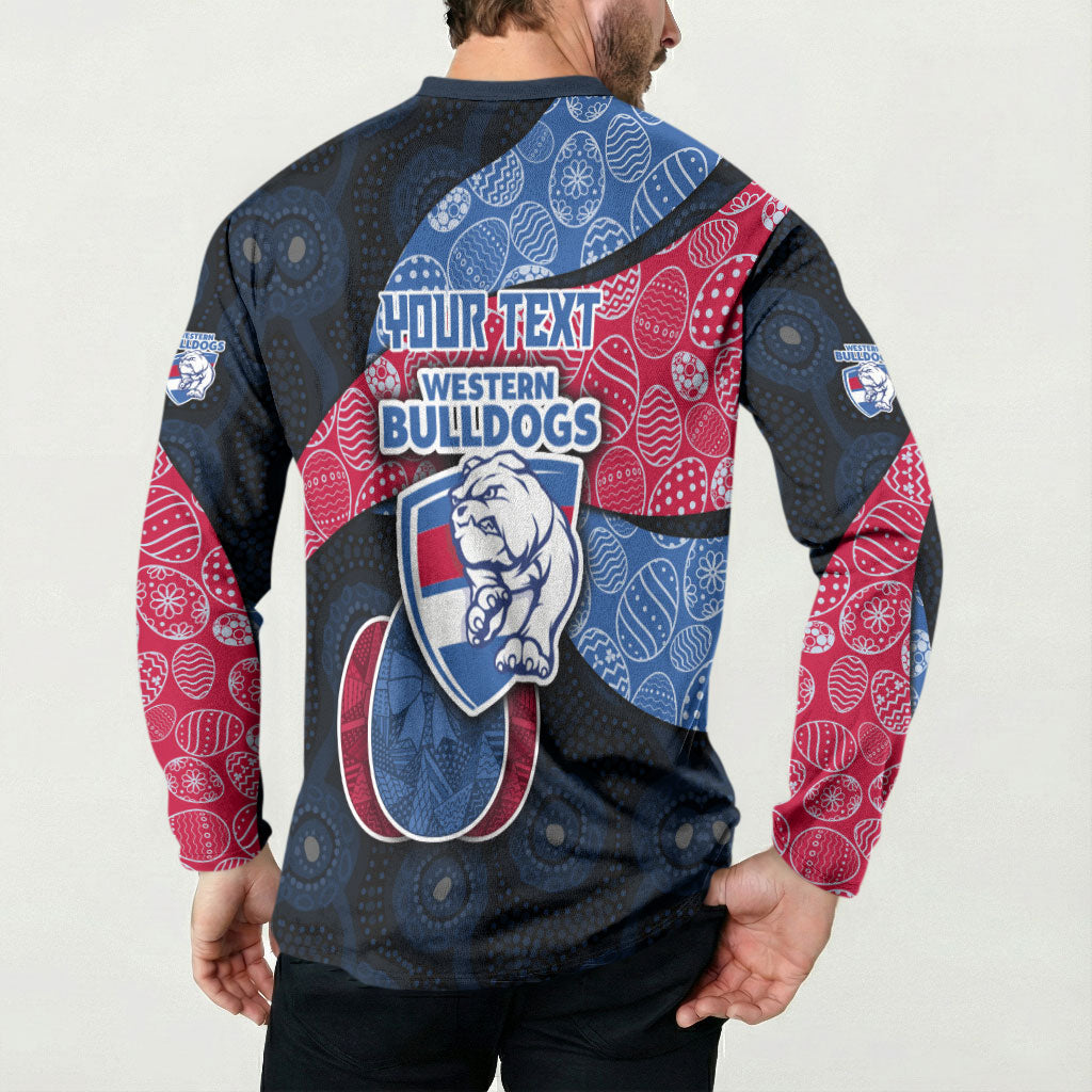 Personalized Western Bulldogs Football Button Sweatshirt Easter Egg Pattern Red Blue Tribal Dot Art Style
