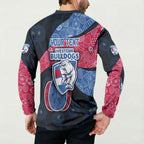 Personalized Western Bulldogs Football Button Sweatshirt Easter Egg Pattern Red Blue Tribal Dot Art Style