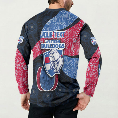 Personalized Western Bulldogs Football Button Sweatshirt Easter Egg Pattern Red Blue Tribal Dot Art Style