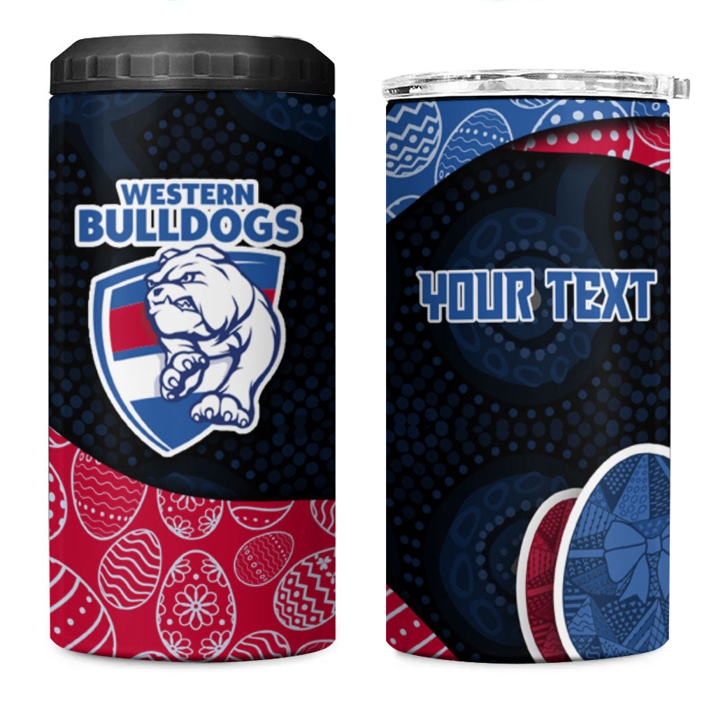 Personalized Western Bulldogs Football 4 in 1 Can Cooler Tumbler Easter Egg Pattern Red Blue Tribal Dot Art Style