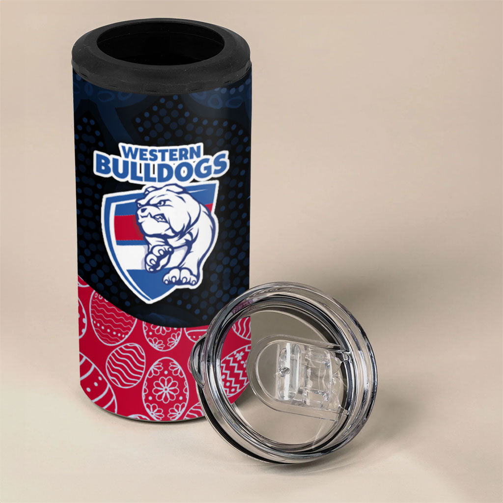 Personalized Western Bulldogs Football 4 in 1 Can Cooler Tumbler Easter Egg Pattern Red Blue Tribal Dot Art Style