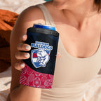 Personalized Western Bulldogs Football 4 in 1 Can Cooler Tumbler Easter Egg Pattern Red Blue Tribal Dot Art Style