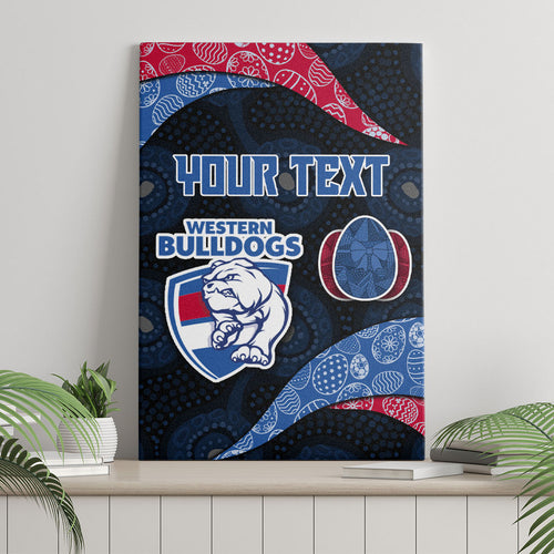 Personalized Western Bulldogs Football Canvas Wall Art Easter Egg Pattern Red Blue Tribal Dot Art Style