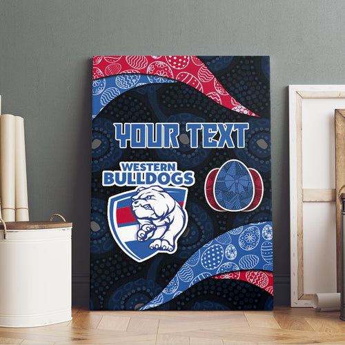 Personalized Western Bulldogs Football Canvas Wall Art Easter Egg Pattern Red Blue Tribal Dot Art Style