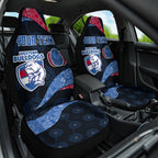 Personalized Western Bulldogs Football Car Seat Cover Easter Egg Pattern Red Blue Tribal Dot Art Style