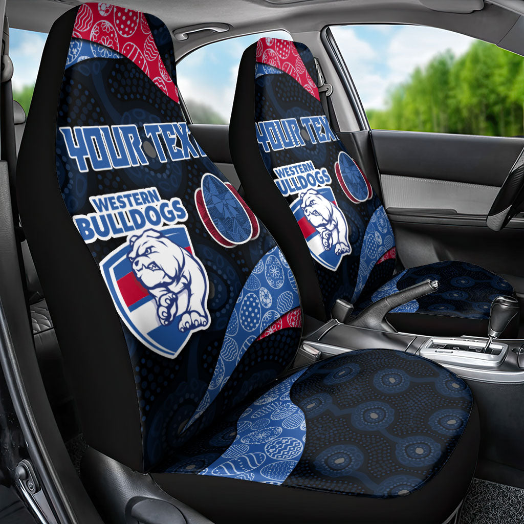 Personalized Western Bulldogs Football Car Seat Cover Easter Egg Pattern Red Blue Tribal Dot Art Style