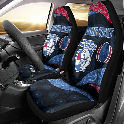 Personalized Western Bulldogs Football Car Seat Cover Easter Egg Pattern Red Blue Tribal Dot Art Style