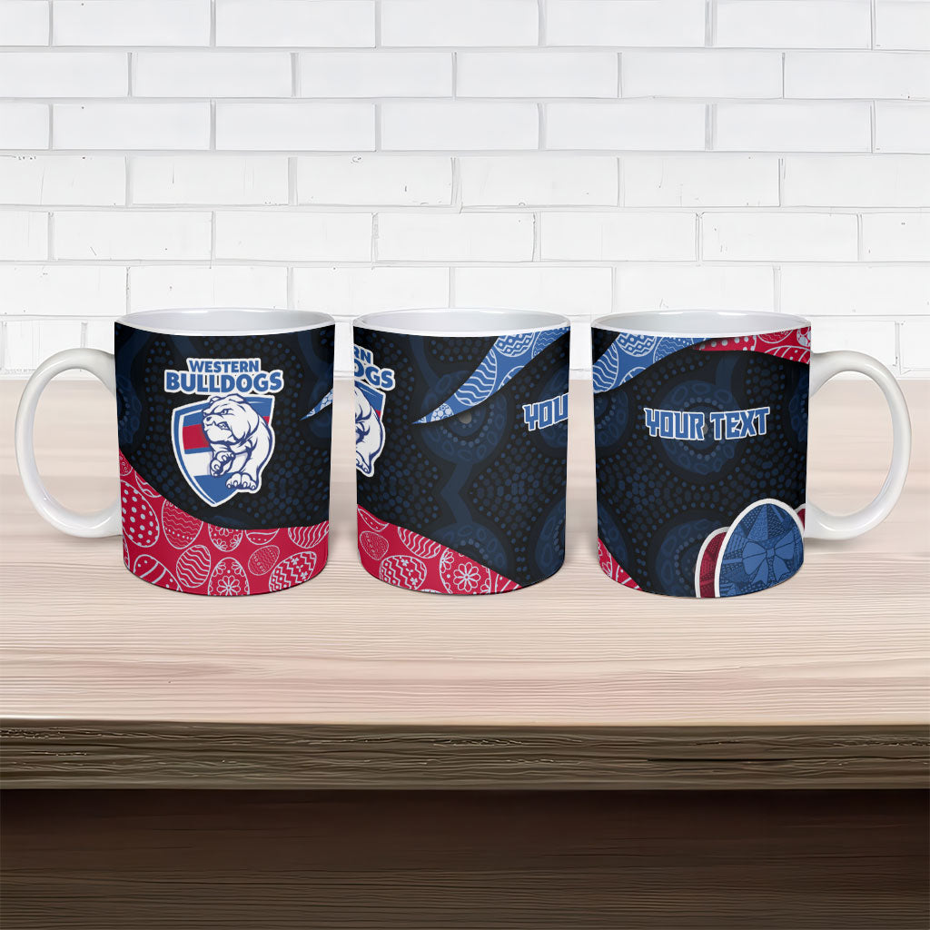 Personalized Western Bulldogs Football Ceramic Mug Easter Egg Pattern Red Blue Tribal Dot Art Style