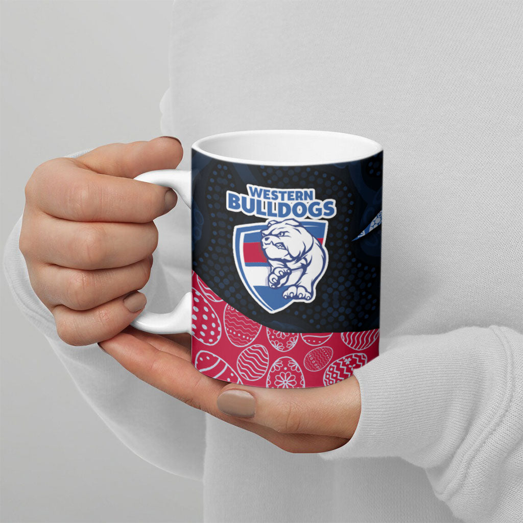 Personalized Western Bulldogs Football Ceramic Mug Easter Egg Pattern Red Blue Tribal Dot Art Style