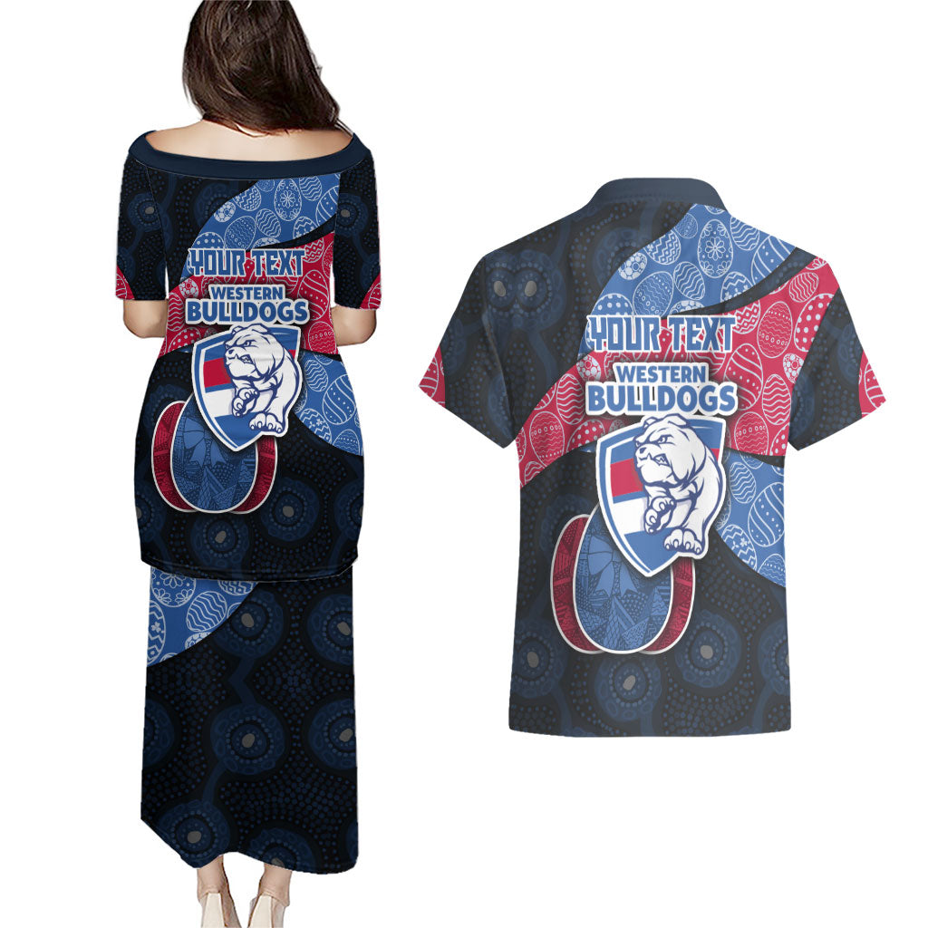 Personalized Western Bulldogs Football Couples Matching Puletasi and Hawaiian Shirt Easter Egg Pattern Red Blue Tribal Dot Art Style