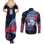 Personalized Western Bulldogs Football Couples Matching Summer Maxi Dress and Long Sleeve Button Shirt Easter Egg Pattern Red Blue Tribal Dot Art Style