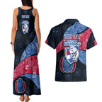 Personalized Western Bulldogs Football Couples Matching Tank Maxi Dress and Hawaiian Shirt Easter Egg Pattern Red Blue Tribal Dot Art Style