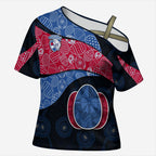 Personalized Western Bulldogs Football Cross Shoulder Shirt Easter Egg Pattern Red Blue Tribal Dot Art Style