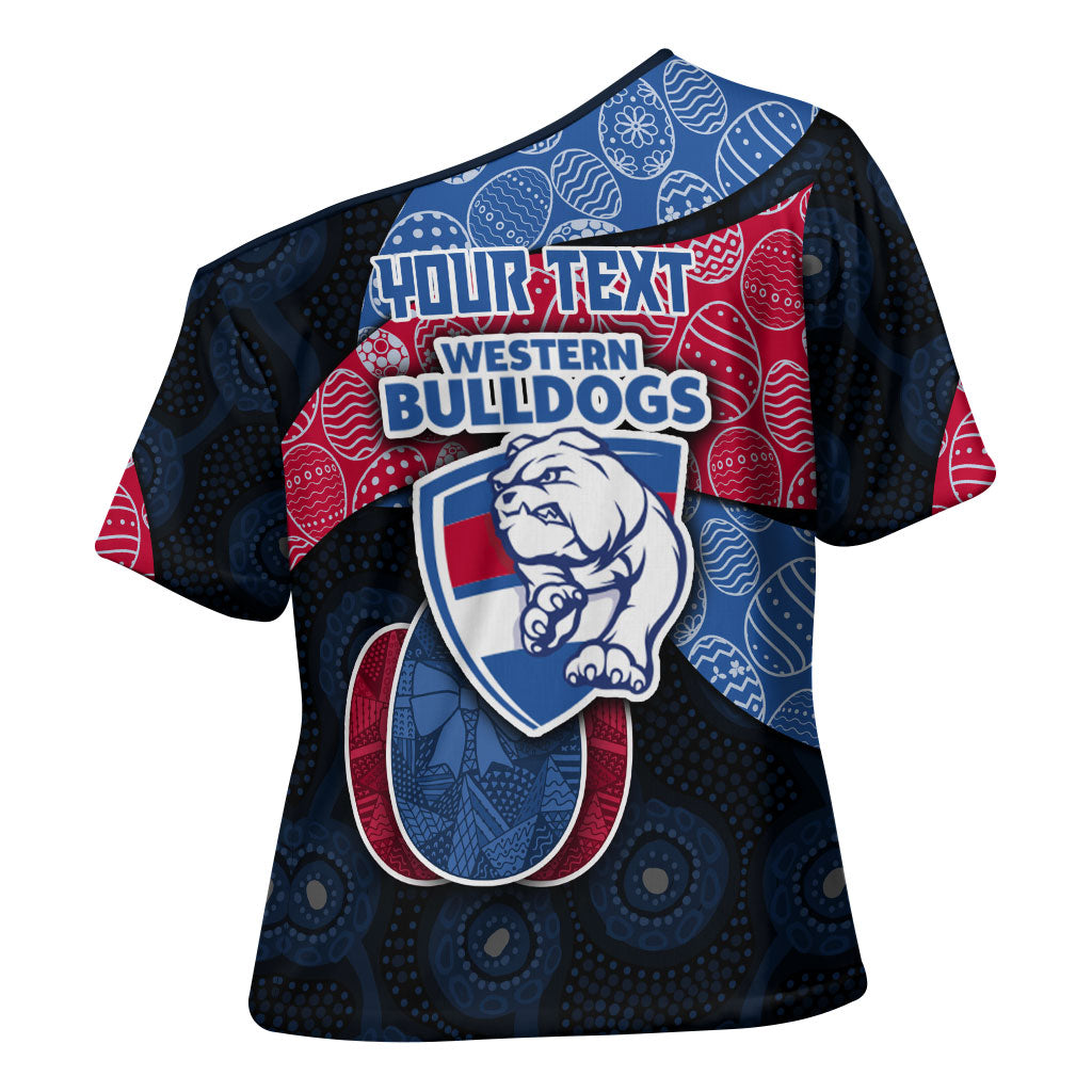 Personalized Western Bulldogs Football Cross Shoulder Shirt Easter Egg Pattern Red Blue Tribal Dot Art Style