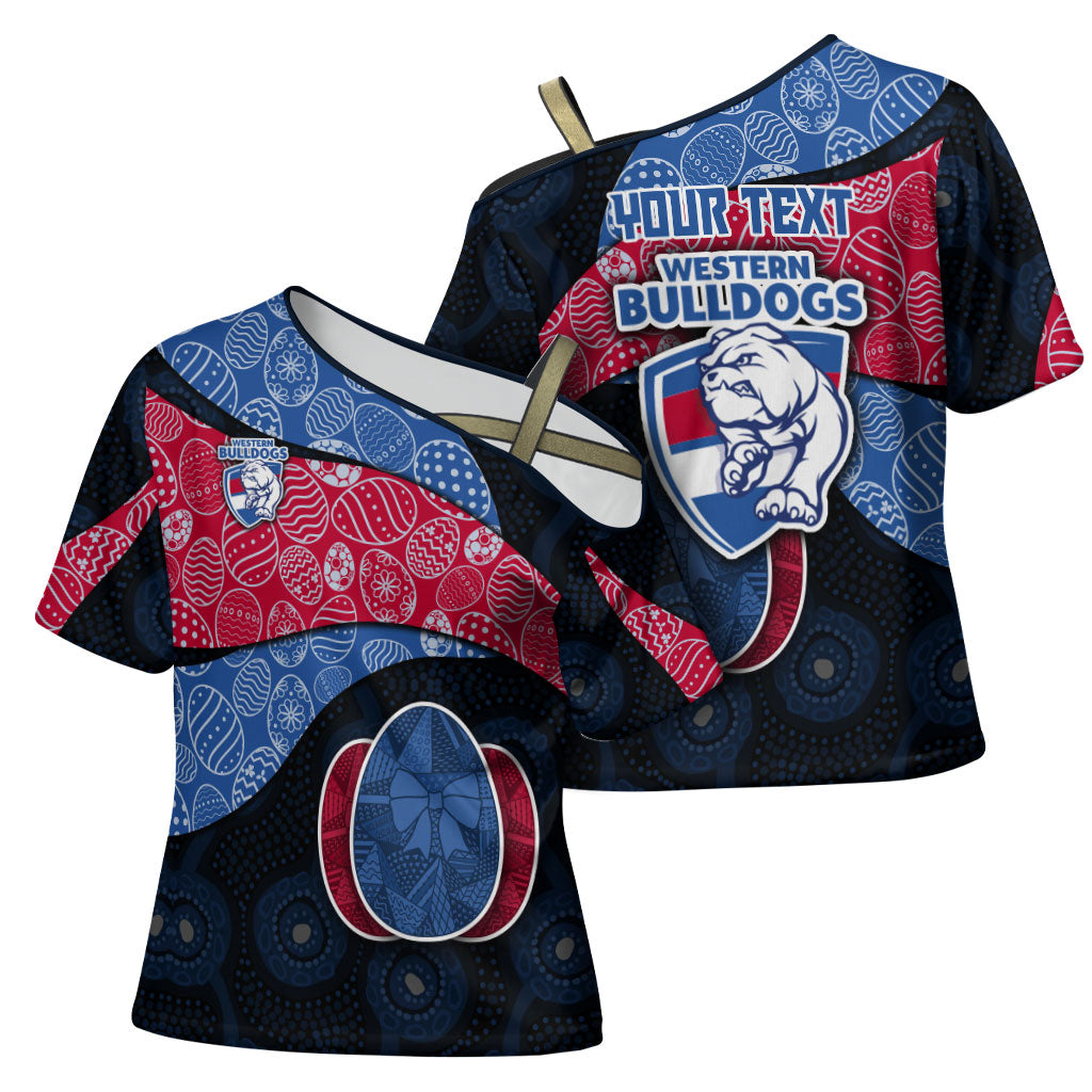 Personalized Western Bulldogs Football Cross Shoulder Shirt Easter Egg Pattern Red Blue Tribal Dot Art Style