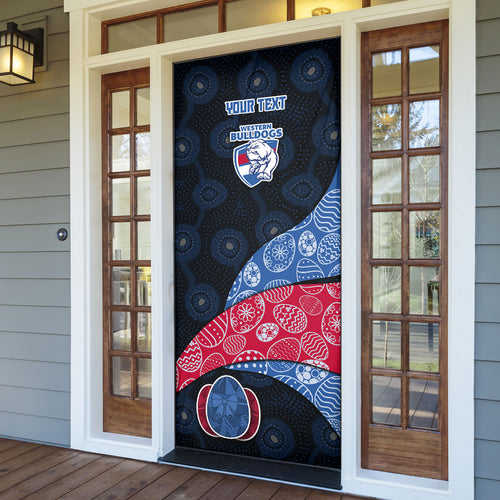 Personalized Western Bulldogs Football Door Cover Easter Egg Pattern Red Blue Tribal Dot Art Style