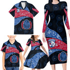 Personalized Western Bulldogs Football Family Matching Long Sleeve Bodycon Dress and Hawaiian Shirt Easter Egg Pattern Red Blue Tribal Dot Art Style