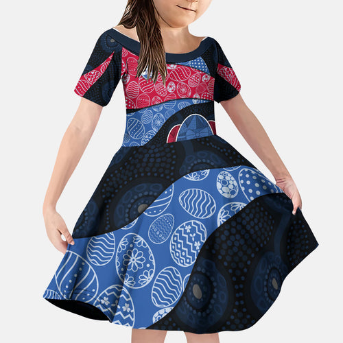 Personalized Western Bulldogs Football Family Matching Long Sleeve Bodycon Dress and Hawaiian Shirt Easter Egg Pattern Red Blue Tribal Dot Art Style