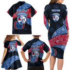 Personalized Western Bulldogs Football Family Matching Long Sleeve Bodycon Dress and Hawaiian Shirt Easter Egg Pattern Red Blue Tribal Dot Art Style