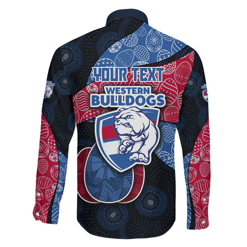 Personalized Western Bulldogs Football Family Matching Long Sleeve Bodycon Dress and Hawaiian Shirt Easter Egg Pattern Red Blue Tribal Dot Art Style