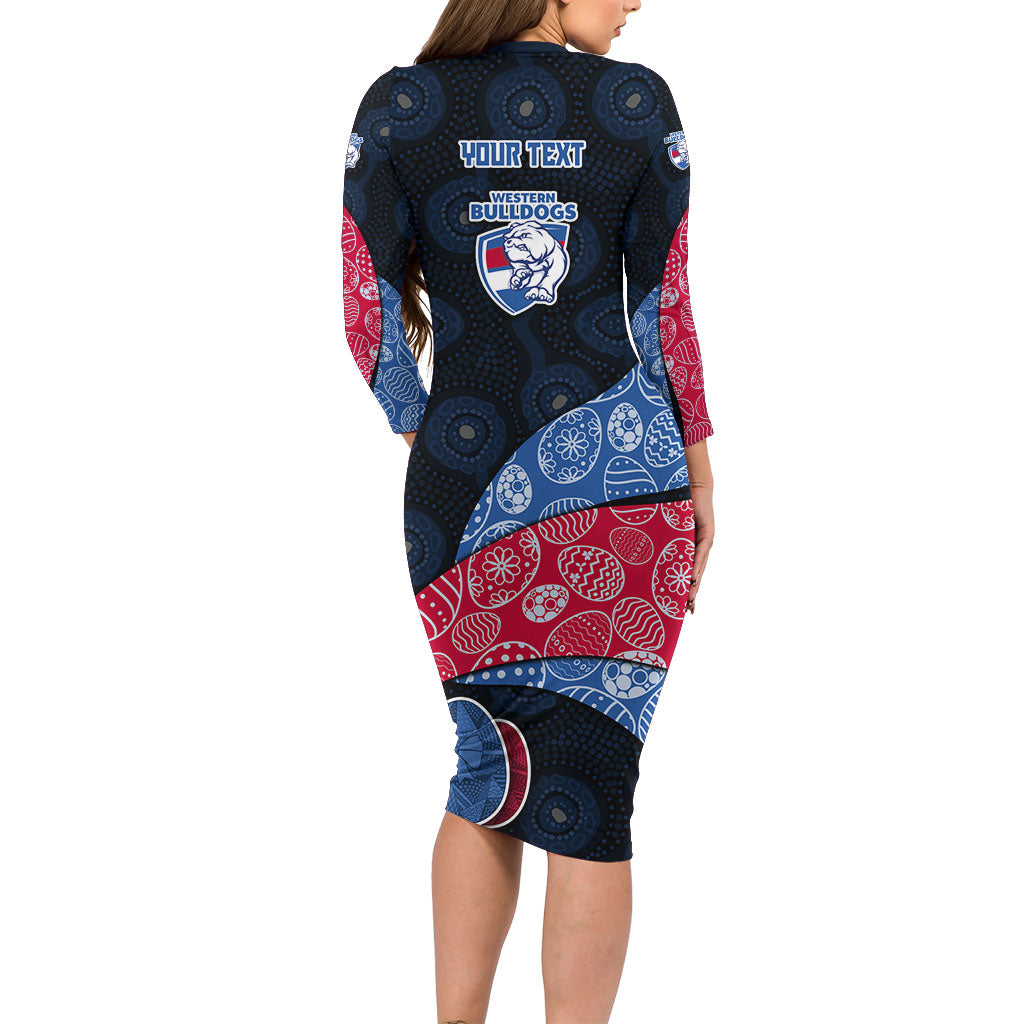Personalized Western Bulldogs Football Family Matching Long Sleeve Bodycon Dress and Hawaiian Shirt Easter Egg Pattern Red Blue Tribal Dot Art Style