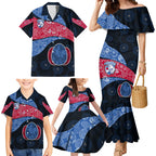 Personalized Western Bulldogs Football Family Matching Mermaid Dress and Hawaiian Shirt Easter Egg Pattern Red Blue Tribal Dot Art Style
