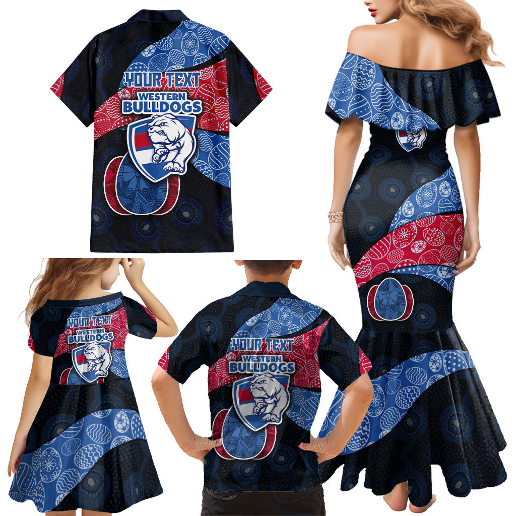 Personalized Western Bulldogs Football Family Matching Mermaid Dress and Hawaiian Shirt Easter Egg Pattern Red Blue Tribal Dot Art Style