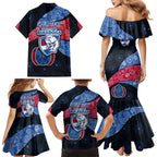 Personalized Western Bulldogs Football Family Matching Mermaid Dress and Hawaiian Shirt Easter Egg Pattern Red Blue Tribal Dot Art Style