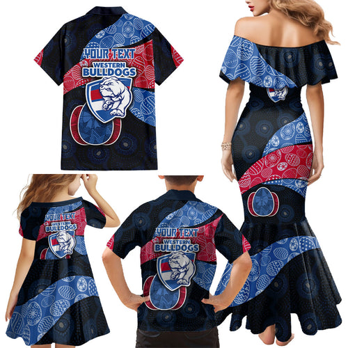 Personalized Western Bulldogs Football Family Matching Mermaid Dress and Hawaiian Shirt Easter Egg Pattern Red Blue Tribal Dot Art Style
