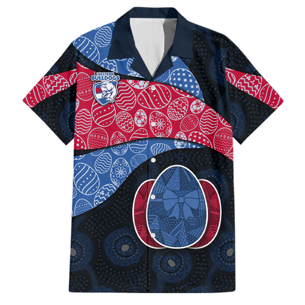 Personalized Western Bulldogs Football Family Matching Mermaid Dress and Hawaiian Shirt Easter Egg Pattern Red Blue Tribal Dot Art Style