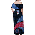 Personalized Western Bulldogs Football Family Matching Off Shoulder Maxi Dress and Hawaiian Shirt Easter Egg Pattern Red Blue Tribal Dot Art Style