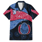Personalized Western Bulldogs Football Family Matching Off Shoulder Short Dress and Hawaiian Shirt Easter Egg Pattern Red Blue Tribal Dot Art Style