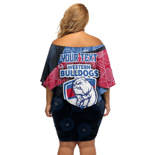 Personalized Western Bulldogs Football Family Matching Off Shoulder Short Dress and Hawaiian Shirt Easter Egg Pattern Red Blue Tribal Dot Art Style