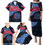Personalized Western Bulldogs Football Family Matching Puletasi and Hawaiian Shirt Easter Egg Pattern Red Blue Tribal Dot Art Style