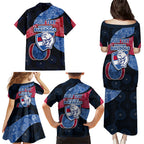 Personalized Western Bulldogs Football Family Matching Puletasi and Hawaiian Shirt Easter Egg Pattern Red Blue Tribal Dot Art Style