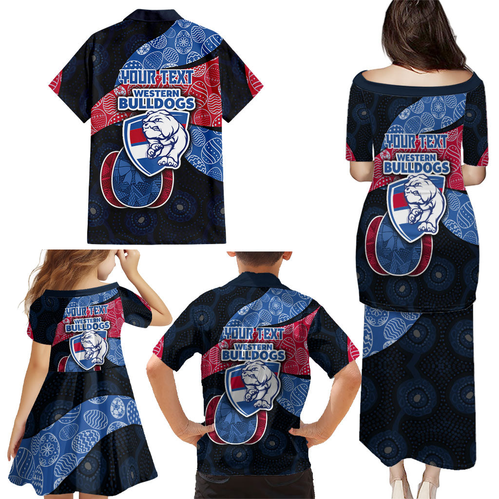 Personalized Western Bulldogs Football Family Matching Puletasi and Hawaiian Shirt Easter Egg Pattern Red Blue Tribal Dot Art Style