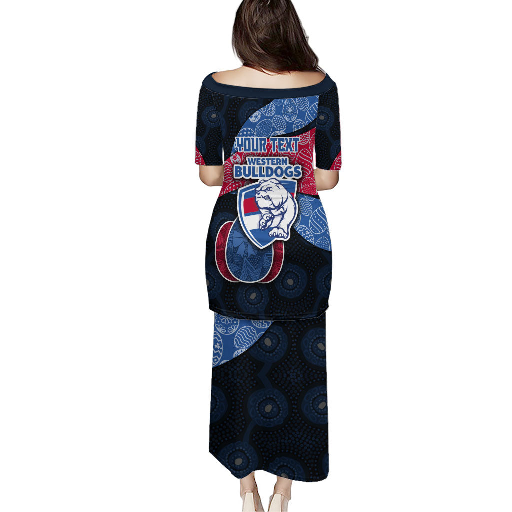 Personalized Western Bulldogs Football Family Matching Puletasi and Hawaiian Shirt Easter Egg Pattern Red Blue Tribal Dot Art Style