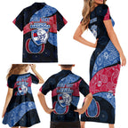 Personalized Western Bulldogs Football Family Matching Short Sleeve Bodycon Dress and Hawaiian Shirt Easter Egg Pattern Red Blue Tribal Dot Art Style