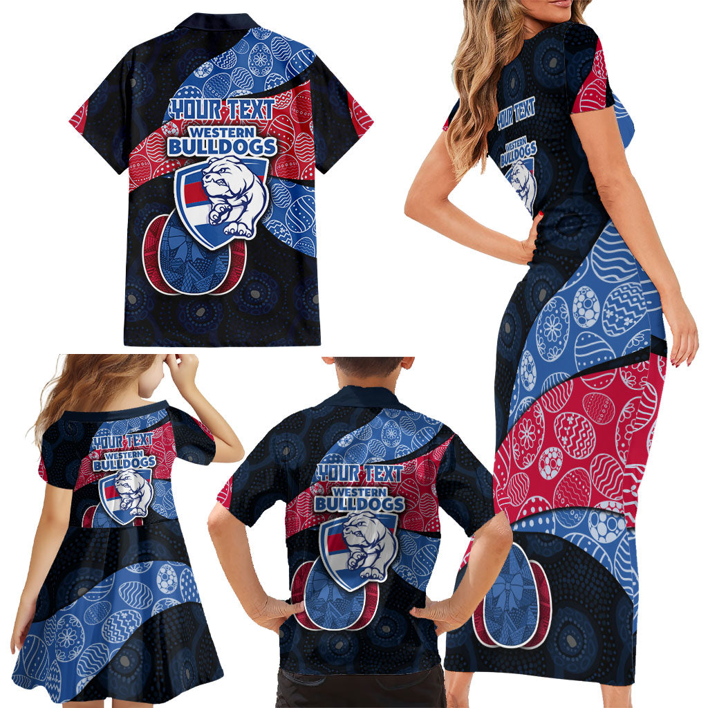Personalized Western Bulldogs Football Family Matching Short Sleeve Bodycon Dress and Hawaiian Shirt Easter Egg Pattern Red Blue Tribal Dot Art Style