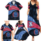 Personalized Western Bulldogs Football Family Matching Summer Maxi Dress and Hawaiian Shirt Easter Egg Pattern Red Blue Tribal Dot Art Style