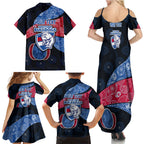 Personalized Western Bulldogs Football Family Matching Summer Maxi Dress and Hawaiian Shirt Easter Egg Pattern Red Blue Tribal Dot Art Style