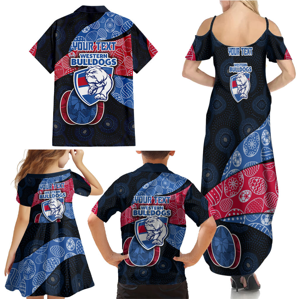Personalized Western Bulldogs Football Family Matching Summer Maxi Dress and Hawaiian Shirt Easter Egg Pattern Red Blue Tribal Dot Art Style
