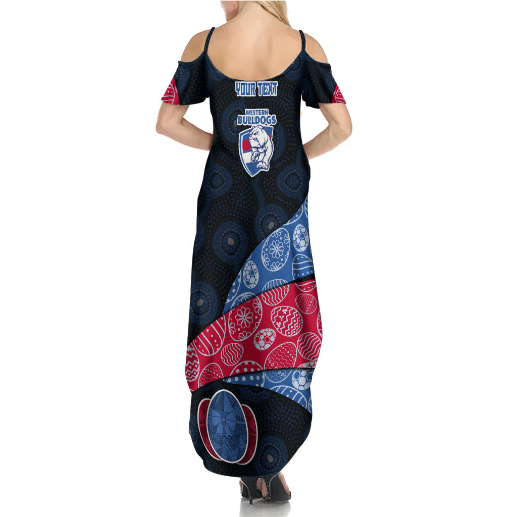 Personalized Western Bulldogs Football Family Matching Summer Maxi Dress and Hawaiian Shirt Easter Egg Pattern Red Blue Tribal Dot Art Style