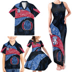 Personalized Western Bulldogs Football Family Matching Tank Maxi Dress and Hawaiian Shirt Easter Egg Pattern Red Blue Tribal Dot Art Style