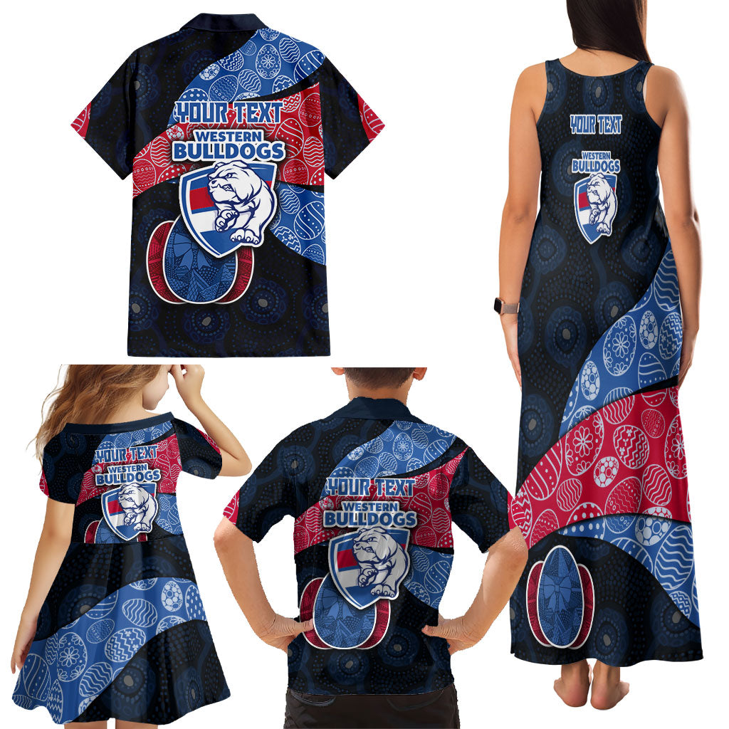 Personalized Western Bulldogs Football Family Matching Tank Maxi Dress and Hawaiian Shirt Easter Egg Pattern Red Blue Tribal Dot Art Style