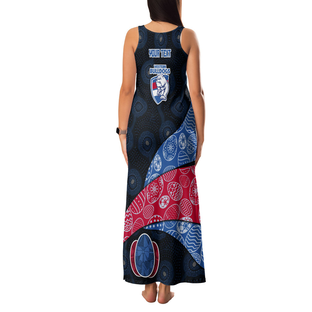Personalized Western Bulldogs Football Family Matching Tank Maxi Dress and Hawaiian Shirt Easter Egg Pattern Red Blue Tribal Dot Art Style