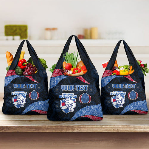 Personalized Western Bulldogs Football Grocery Bag Easter Egg Pattern Red Blue Tribal Dot Art Style