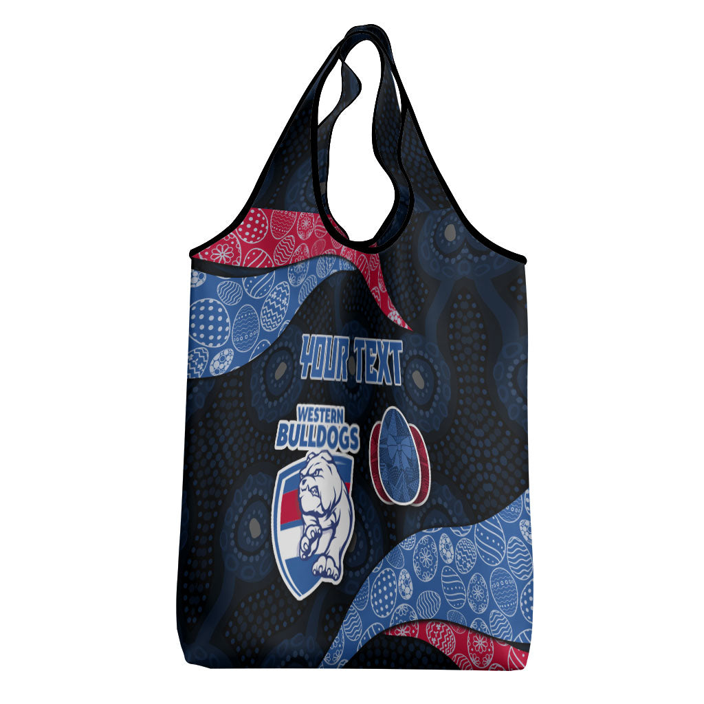 Personalized Western Bulldogs Football Grocery Bag Easter Egg Pattern Red Blue Tribal Dot Art Style